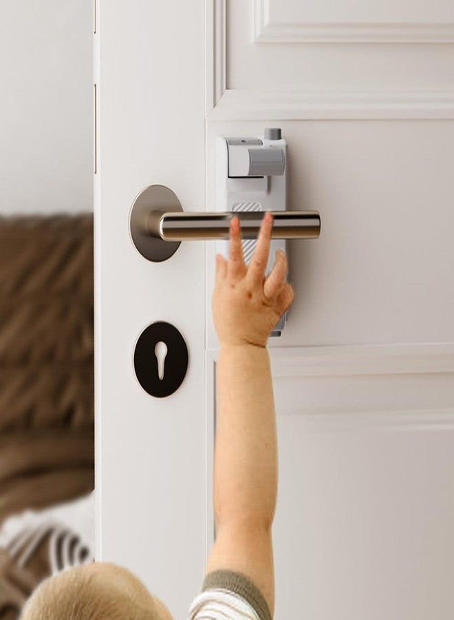 YEYA Upgrade Child Safety Door Handle Lock, White Universal Fit Lever Locks with Stong 3M Adhesive Backing, 2-Pack Toddler Proof Safety Locks for Indoor Doors, Dual-Button Security & Easy Installation - Image 2
